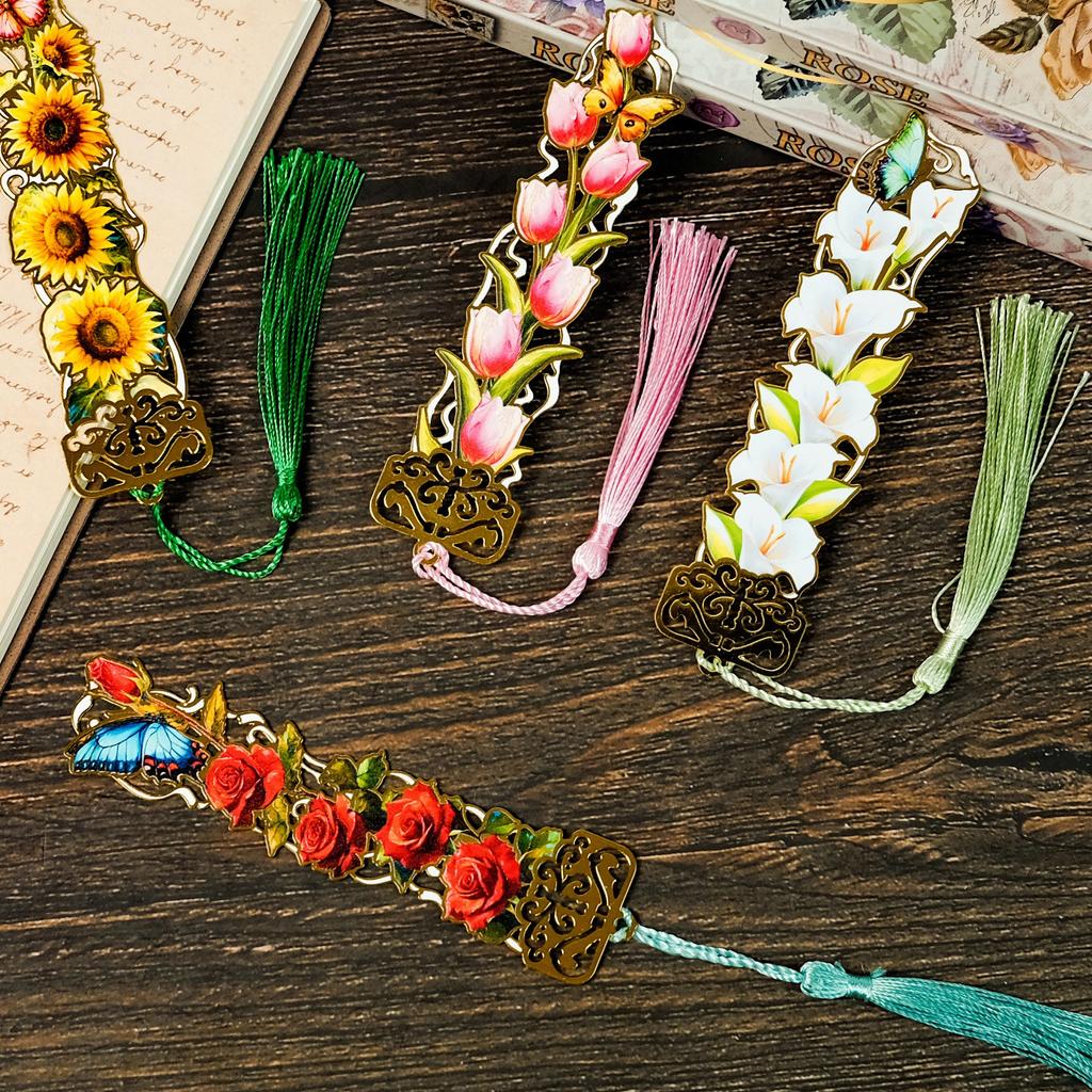Hollow Metal Skeleton Bookmark With Tassel Pendant Elegant Book Mark For Reading Student Literary Gift Back To School Stationery