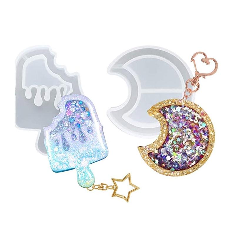 DIY Casting Silicone Resin Mold Kit Cats Heart Moon Epoxy Mold with Ice Cream Stick Dropper Measuring Cup for Home De