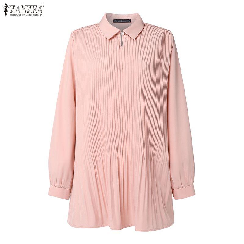 ZANZEA Blusa holgada informal de manga larga con cuello vuelto para mujer