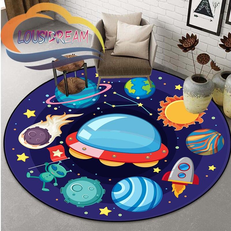 Space Universe  Vector Ufo and Many Planets In Galaxy Round Bedroom Floor Mat Computer Chair Area Decoration Carpets