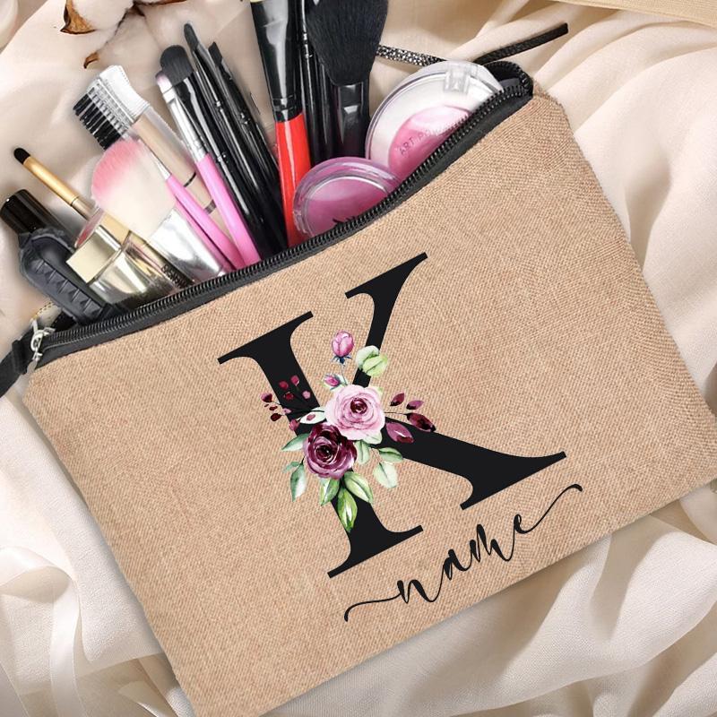 Linen Makeup Bag Customized Personalized Name Cosmetic Bag Bridesmaid Clutch Outdoor Travel Beauty  Bachelor Party Lipstick Bag