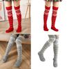 Womens Christmas Knitted Thigh High Socks with Strappy Ties Snowflake Print Over Knee Boot Stockings Winter Leg Warmers