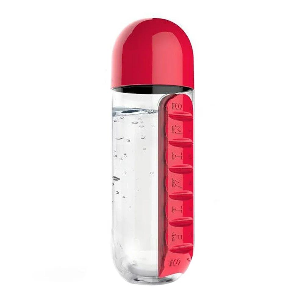 2-in-1 600ml Water Cup Sports Plastic Water Bottle Combine Daily Pill Boxes Organizer Drinking Bottles With 7 Grids Medicine Box