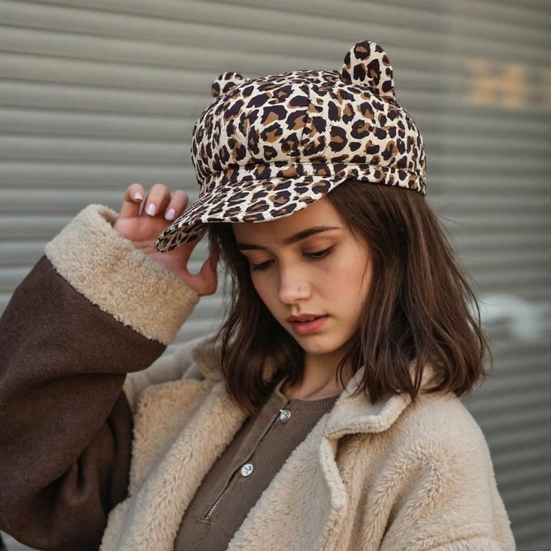 2025 New Stylish Cats Ear Hat for Women Cool Animal Pattern Hat 2000s Chauffeur Hat Vintage Newsboys Caps Dome Hat for