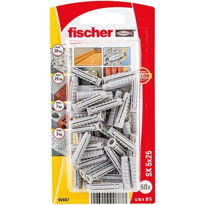 FISCHER - Blister de 50 Chevilles nylon collerette sx 5x25
