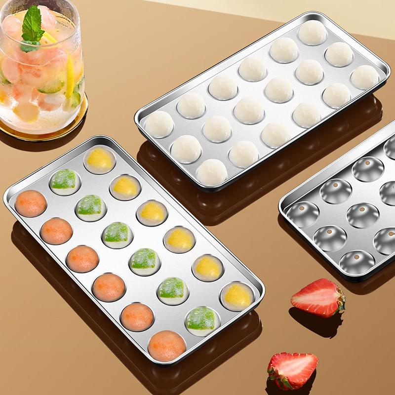 Stampi per Cubetti di Ghiaccio in Acciaio Inossidabile con Coperchio per Congelatore, Griglia da 18, Metallici, Riutilizzabili, Produttore di Cubetti di Ghiaccio Sferici per Uso Domestico e al Bar