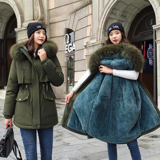Neue Baumwolle Verdicken Warme Winterjacke Mantel Damen Lässiger Parka Winterkleidung Fellfutter Kapuzenparka Mujer Mäntel