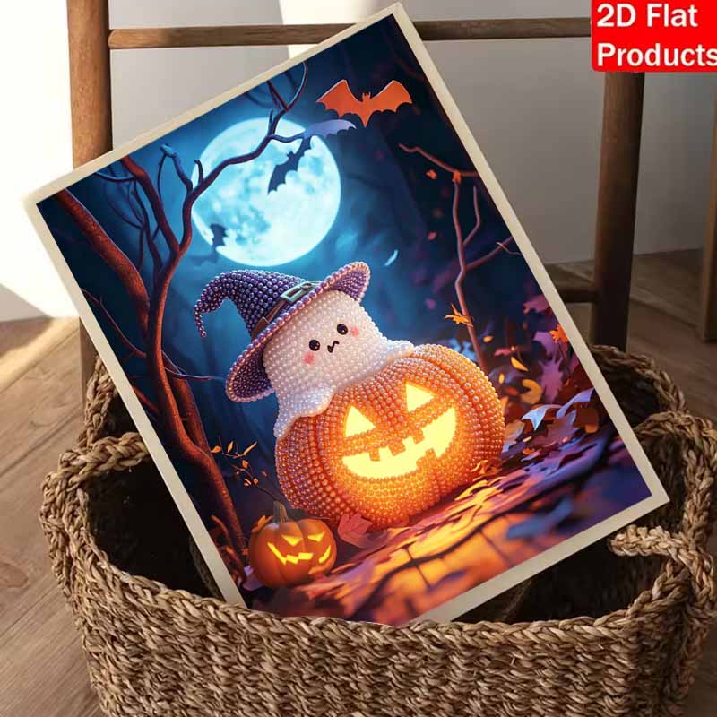 Halloween pearl painting art full pearl handmade diy home decorations pumpkin ghost witch hat moon light luminous ornament