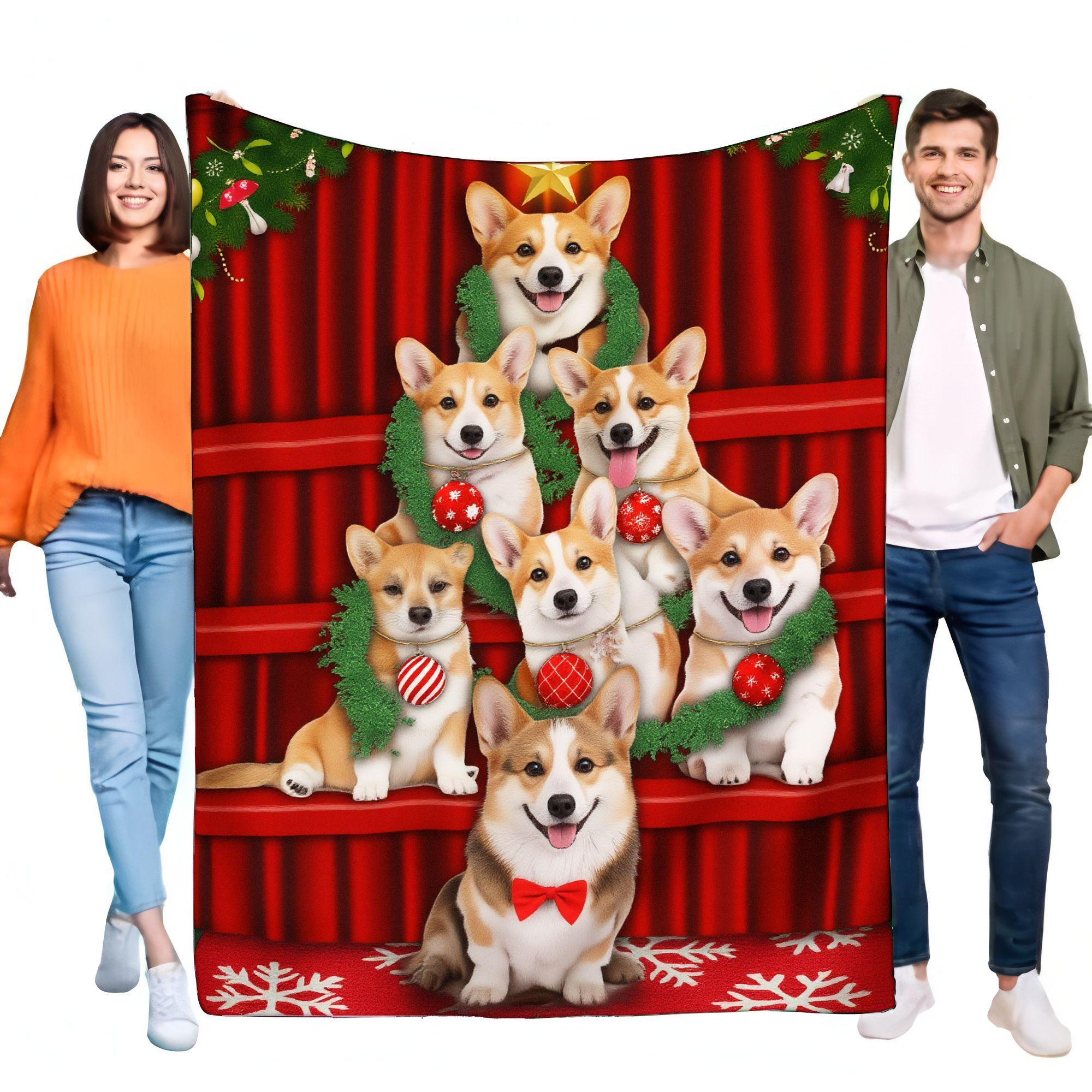 

Corgi Family Christmas Blanket Cozy Soft Throw for Holiday Decor Unique Gift for Dog Lovers Warm and Lightweight Sofa Bed Nap Bl 75x90cm
