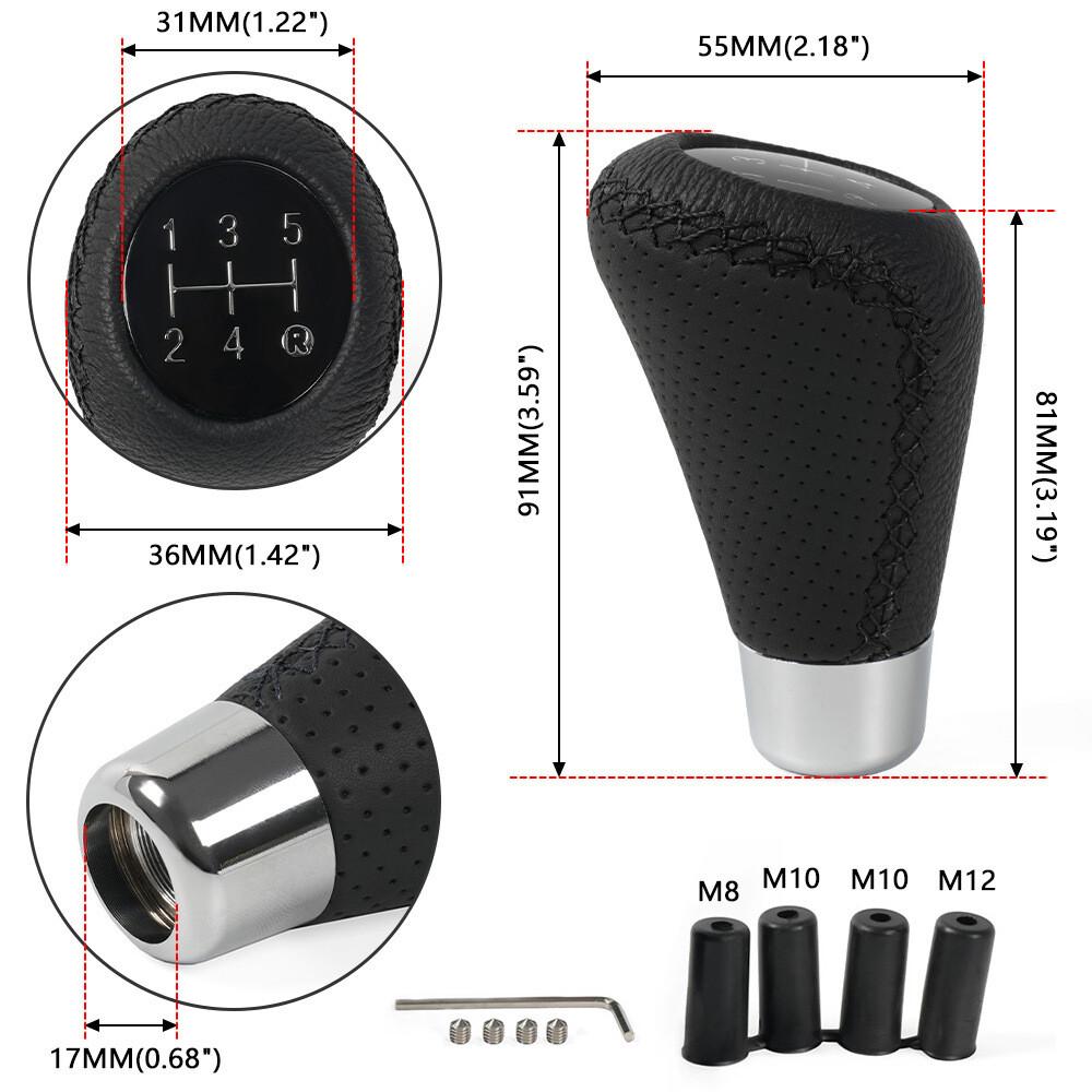 5 Speed Universal Manual Car Gear Stick Shifter Shift Knob Lever Leather Black