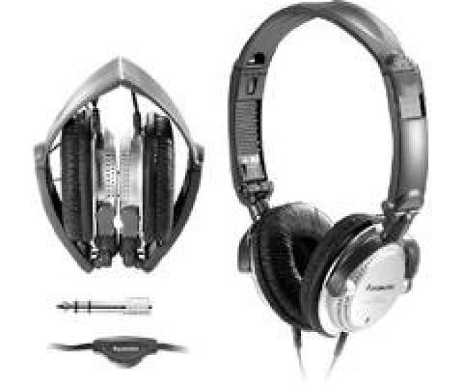 Panasonic Stereo Headphones with Integrated Volume Controller and Design Over-Ear RP-HT227 (Black & Silver) Travel-Fold