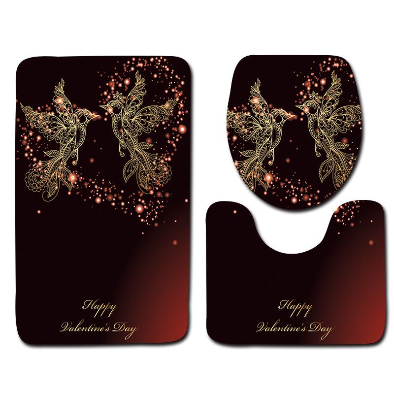 Beautiful And Romantic Valentine'S Day Bathroom Toilet Floor Mat 3-Piece Set