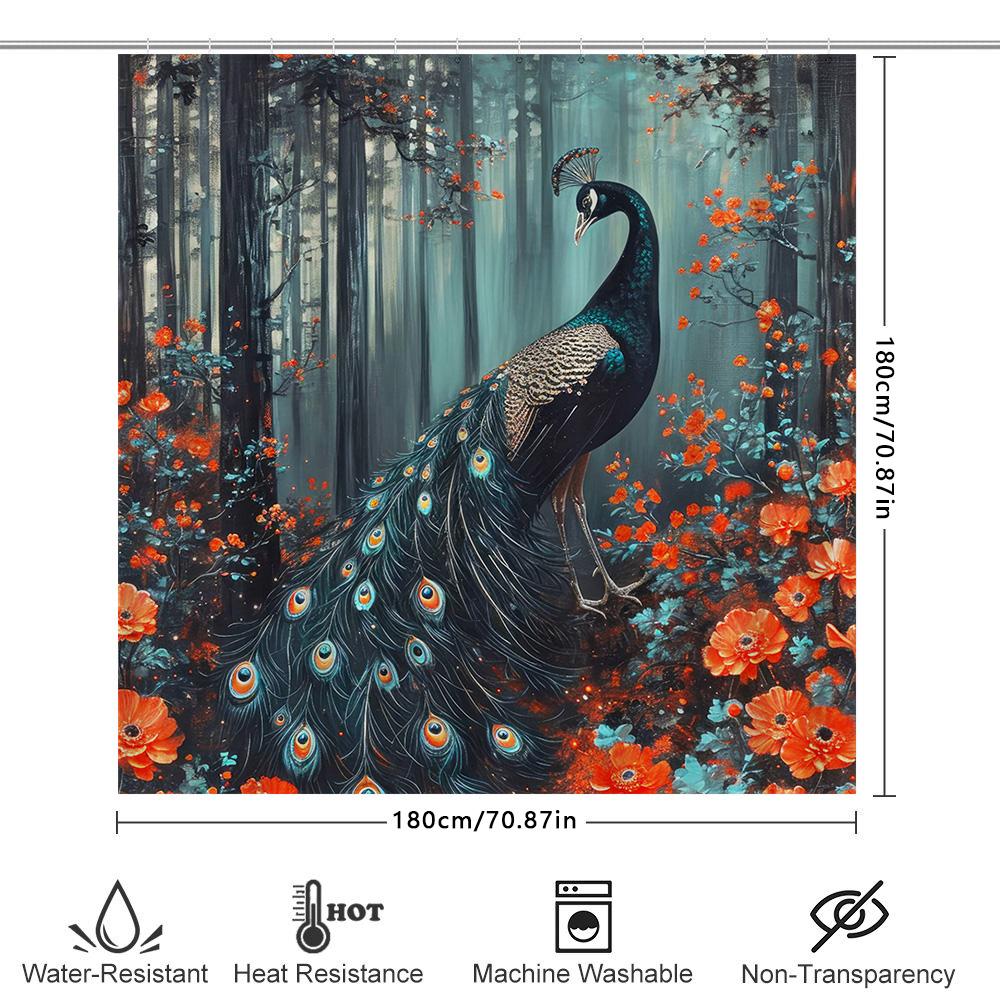 Forest peacock pattern waterproof and mildew-proof shower curtain family bathroom partition curtain mysterious art style