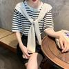 Summer 2024 Women's Fashion: Western-Style Striped Short-Sleeved Shawl T-Shirt