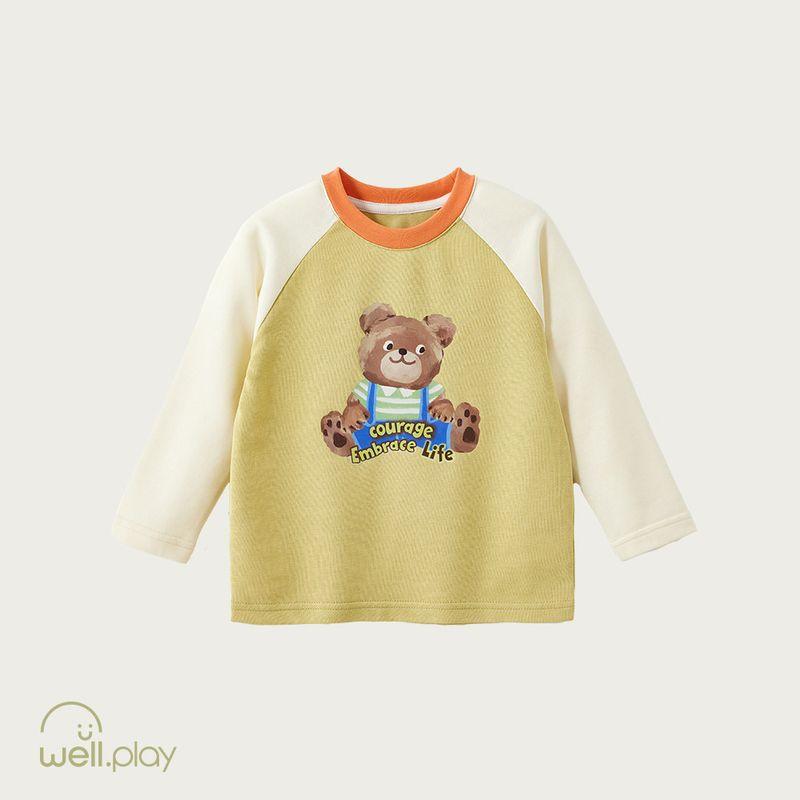 Wilberu Boys and Girls Base Layer T-Shirt Long Sleeve 2024 New Color-Blocked Cartoon Toddler Tops