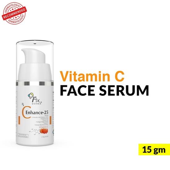 Fixderma Ser cu Vitamina C 25% pentru Față, C" Enhance pentru Piele Strălucitoare, Ser Facial Anti-Îmbătrânire pentru Unisex Reduce Liniile Fine, Ridurile, 15ml