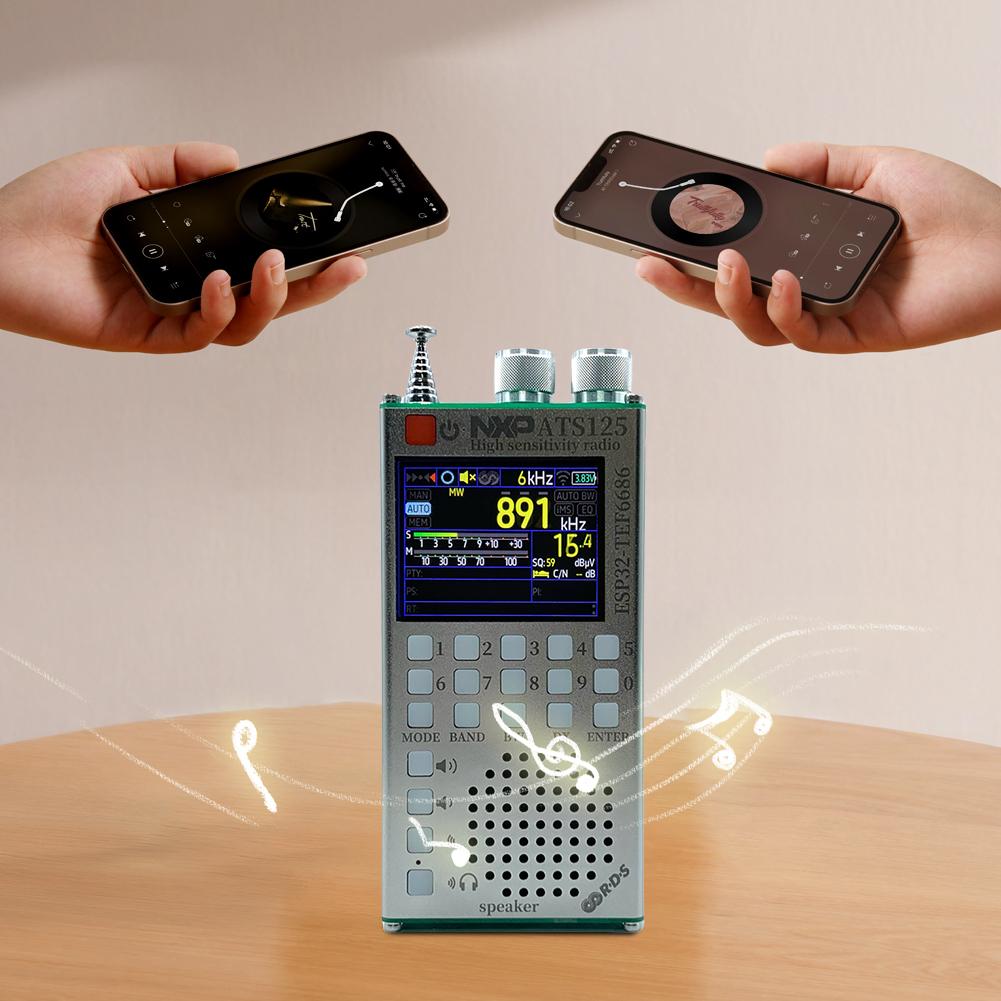 ATS125 ESP32 65-108MHz Portable Bluetooth Radio Receiver TEF6686 Chip RDS Data Display Radio LCD Screen Telescoping Antenna