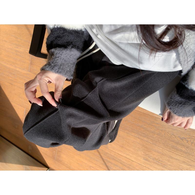 Composite Fleece Thickened Warm Elastic Waist Loose Straight Leg Wide Leg Casual Pants