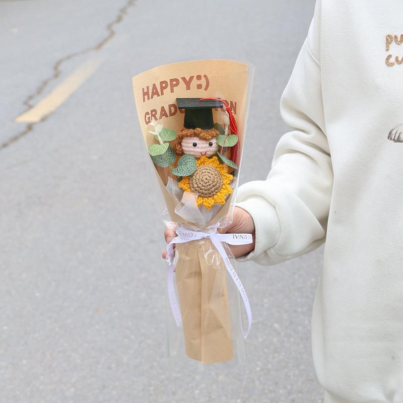 Graduation Bouquet Knitted Doctor Hat Flowers Crochet Bouquet Graduation Gifts Boys Girls Teacher Appreciation Gift Home Decor