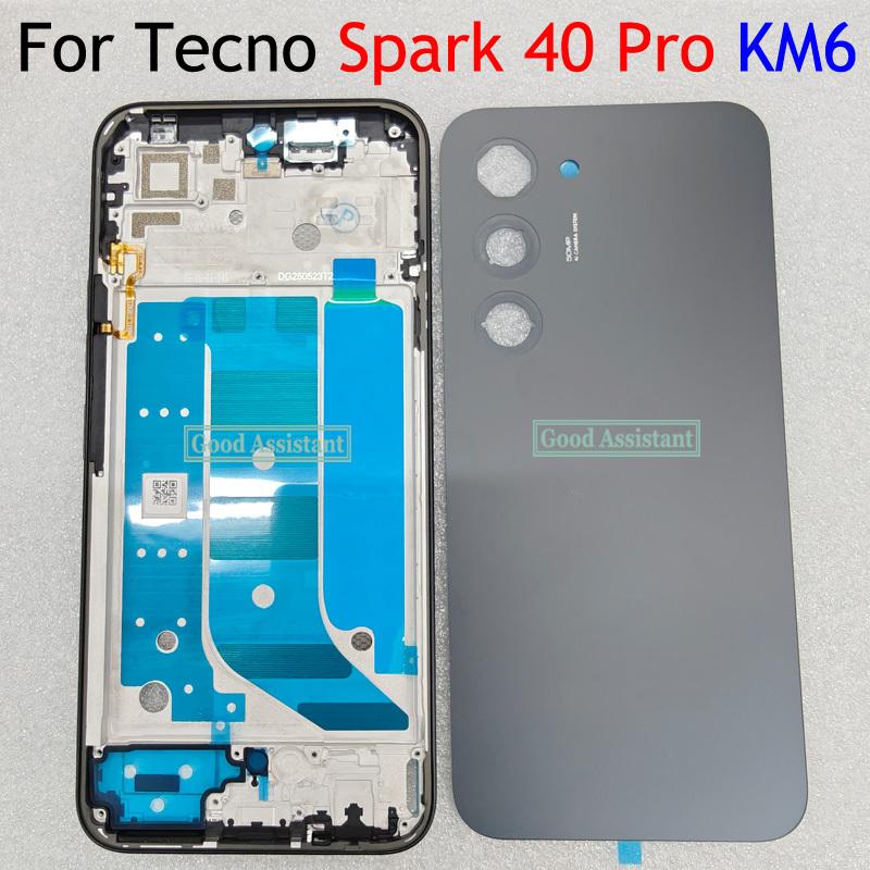 For Tecno Spark 40 Pro KM6 Battery Cover Housing Front Housing Chassis Plate Display Bezel Faceplate Middle Frame Front Frame Blue Battery Cover