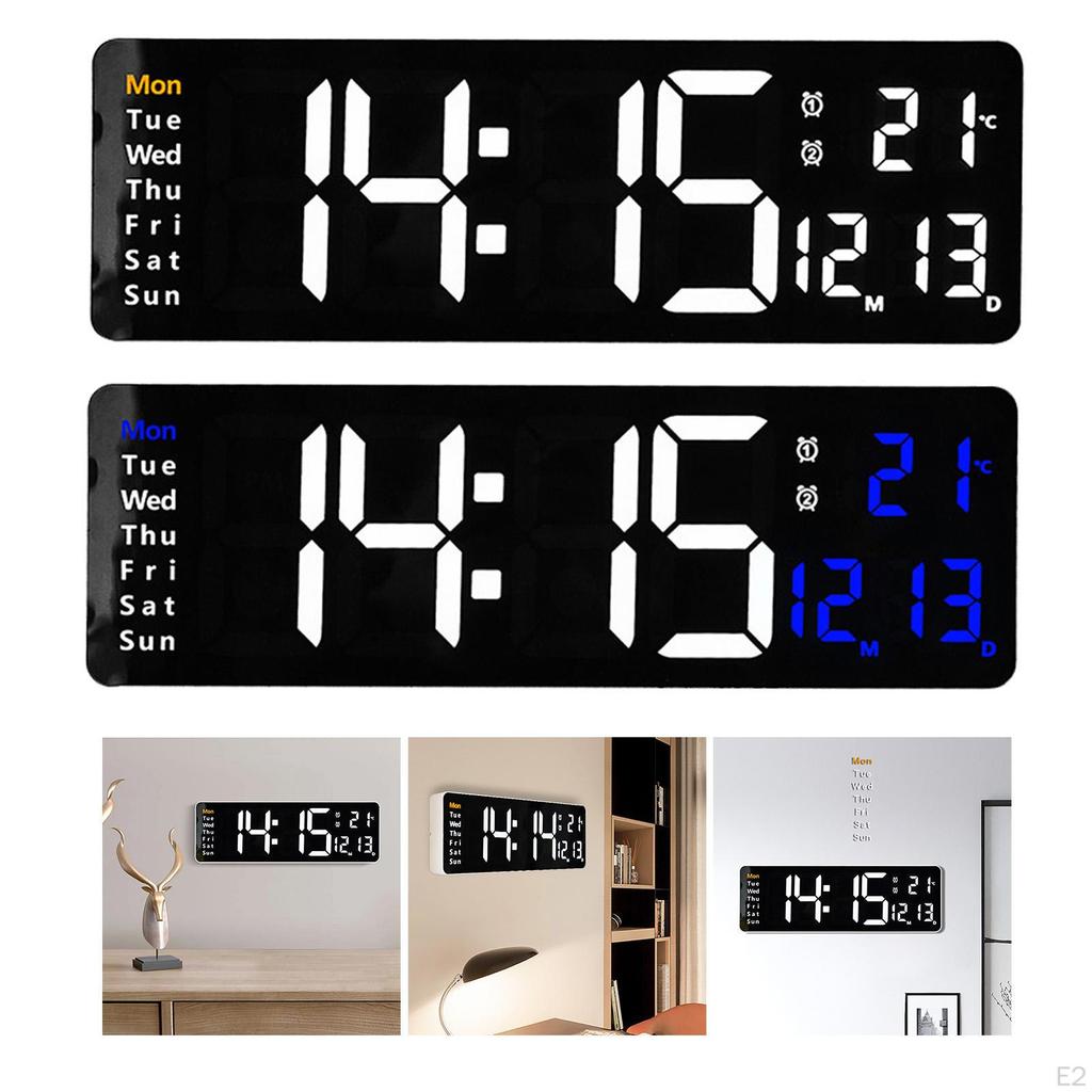Contemporary Digital Wall Clock with Temperature and Date Display - Adjustable Brightness for Home