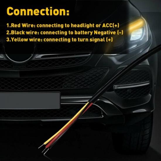 2X 60Cm Flexible Led Amber Turn Signal White Car Drl Daytime Running Strip Light