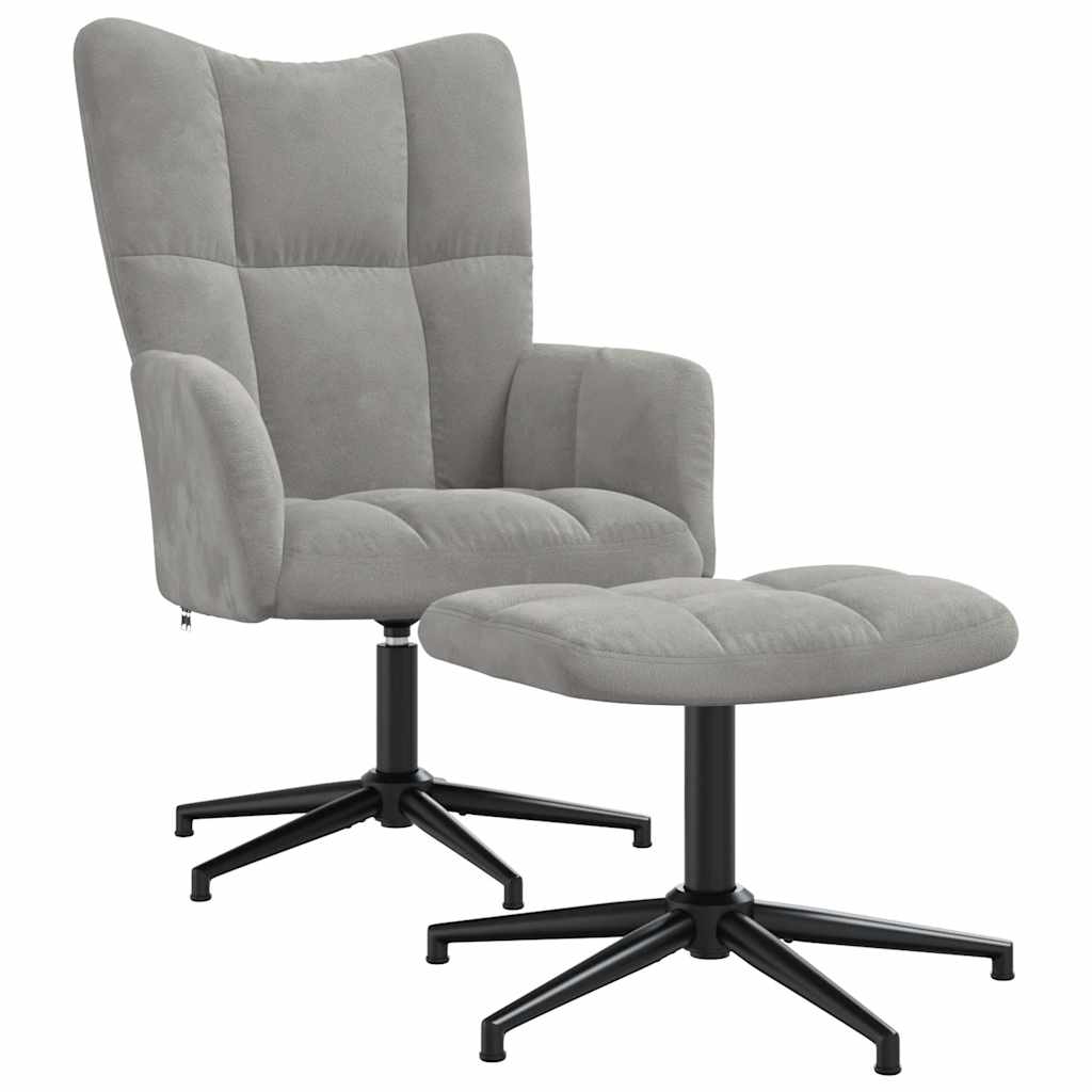 Relax Chair with Footstool Light Grey Velvet