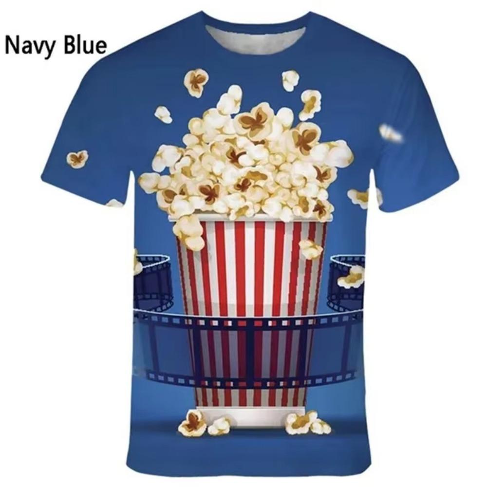 Popcorn 3D Printed Funny T Shirts Men Women Clothing Summer Short Sleeve T-Shirt Kids Trendy Casual Y2k Streetwear Tops Tees
