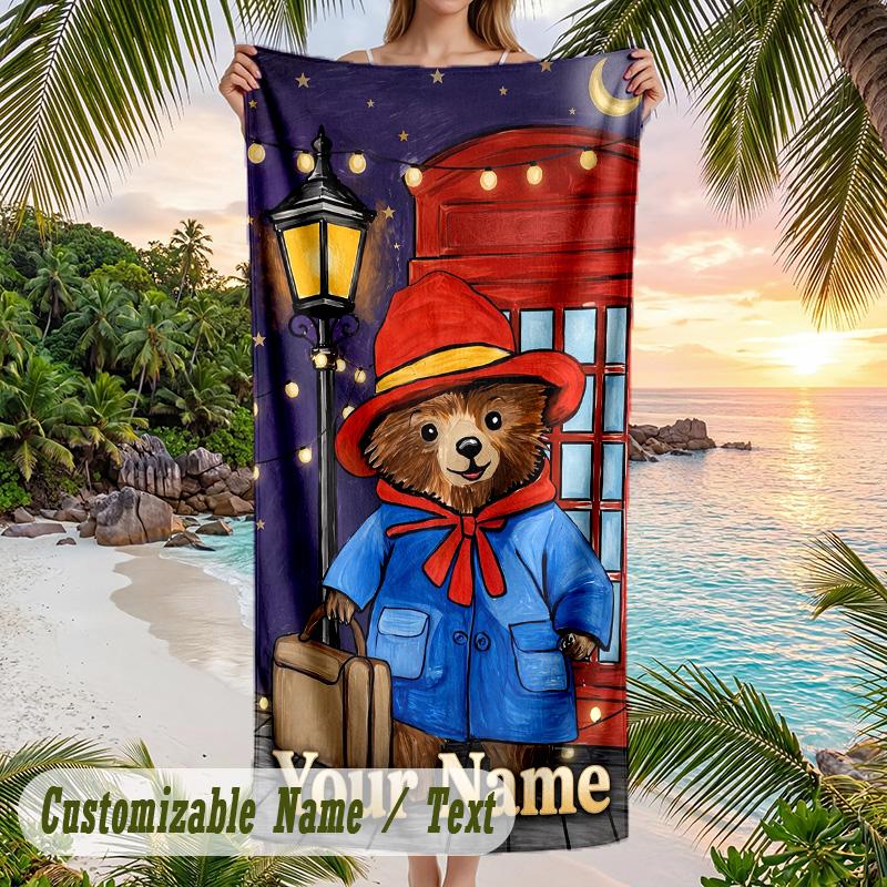 Paddington Beach Towel, Personalized Custom Text, Quick Dry Soft Large Towel For Swimming Pool Travel