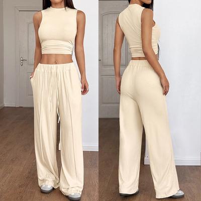 Women Y2k Solid Sleeveless Vest Casual Long Pants Two Piece Outfit Set