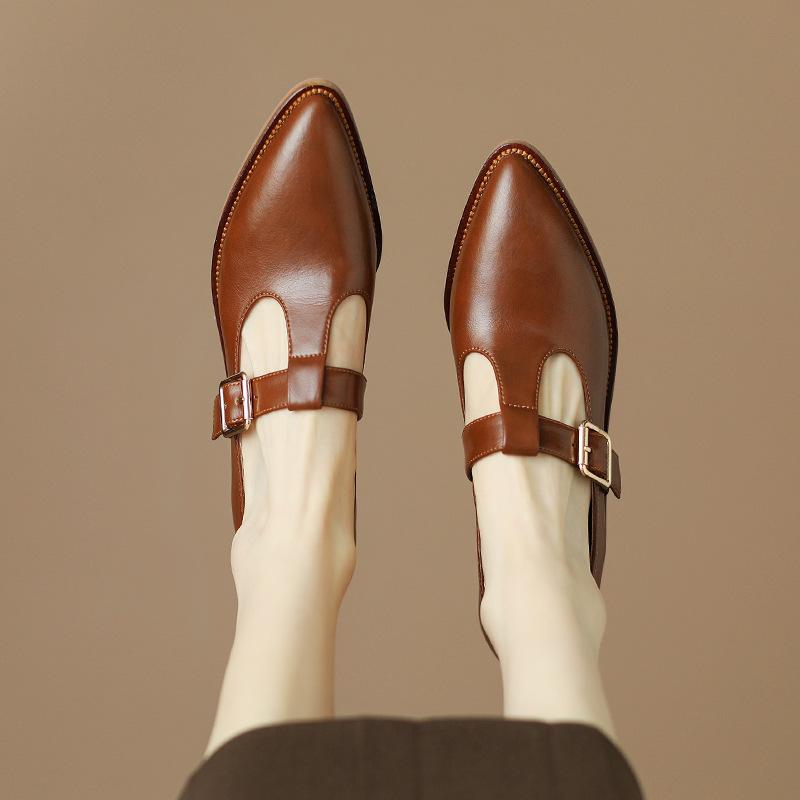 Fashion Retro Pointed Single Shoes Spring Summer Styles Thick Heel Fashionable Buckle Strap Simple Casual Versatile Women's Single Shoes