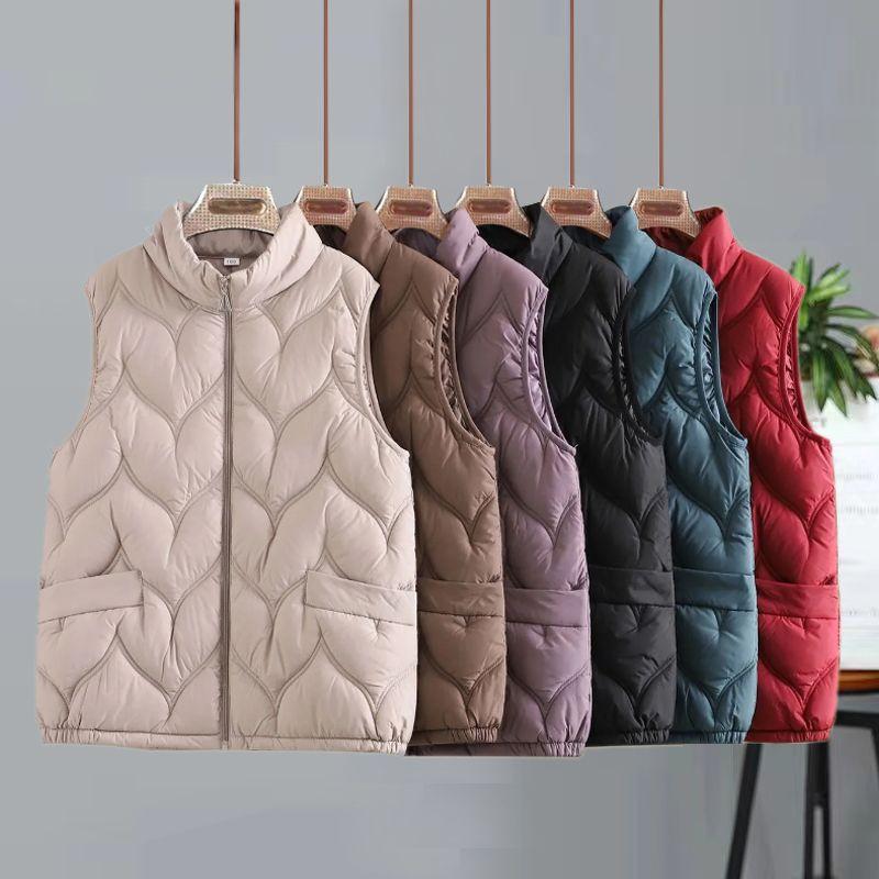 Autumn/Winter Lightweight Down Vest for Middle-Aged and Elderly Women Short Stand Collar Plus Size Warm Gilet