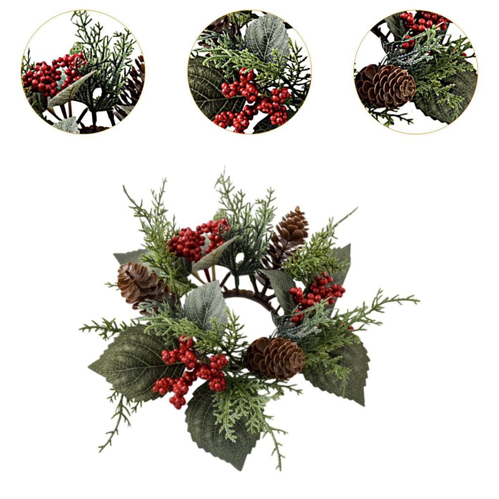 Säulenkerzenring Kranz Schnee-Kiefer Rustikal Rote Beeren Kranz Grünzeug Kranz für Hochzeit Festival Mittelstücke Weihnachtsdekoration