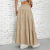 Women Long Skirt Spring Summer Middle Waist A Line Flowy Swing Skirt Breathable Solid Color Elastic Waist Drawstring Pleated Casual Skirt