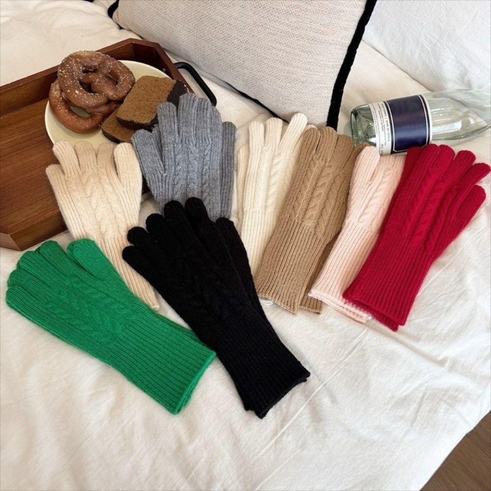Touch Screen Wool Gloves Solid Color Ski Gloves Full Finger Gloves  Winter Outdoor Activities