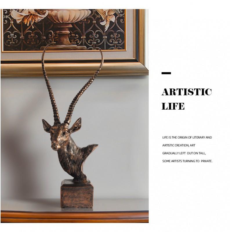 Resin Antelope Head Sculpture Decorative Figurine Living Room Bedroom Office Desk Modern Luxury Home Decor
