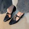 Sheepskin Version~ Versatile Leather One-word Buckle Hollow Single Shoes Women's Retro Camellia Thick Heel Commuting Mary Jane Shoes