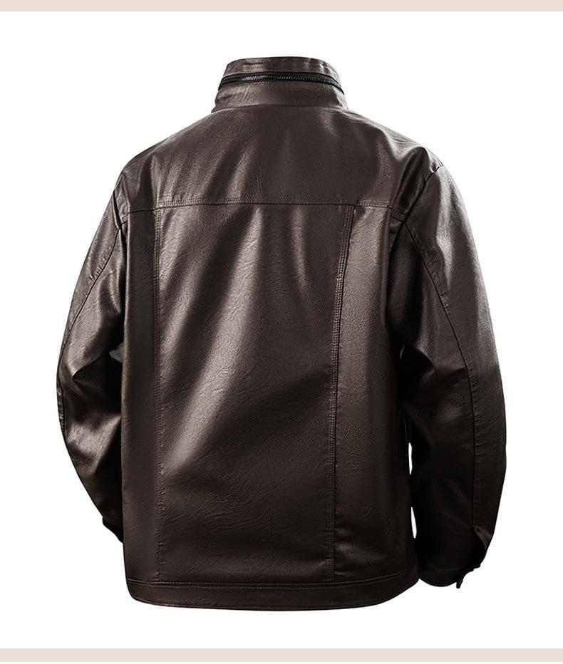 Men's Fleece-Lined Leather Winter Jacket, Thickened, Trendy Stand Collar - Ideal for Business, Casual, or Motorcycle Wear