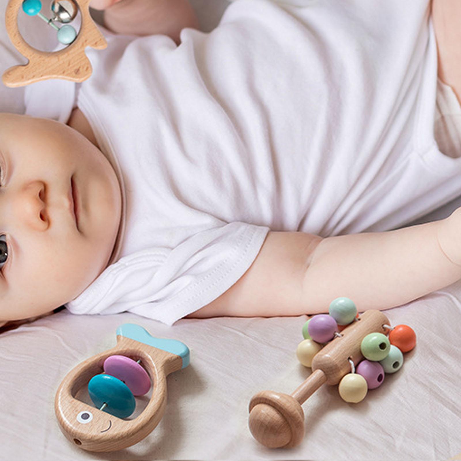 

Детская погремушка с деревянной ручкой, колокольчики, ритмический инструмент, ударные звоночки, погремушки, яркие цветные колокольчики