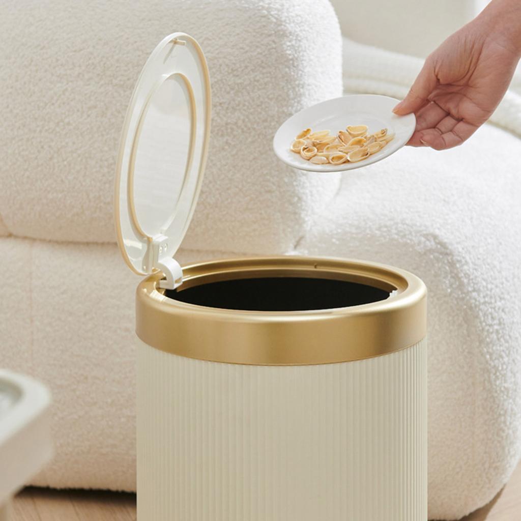 Round Flip Top Waste Bin for Home Office Use Press Trash Can with Lid Durable Plastic Wastbasket Garbage Container