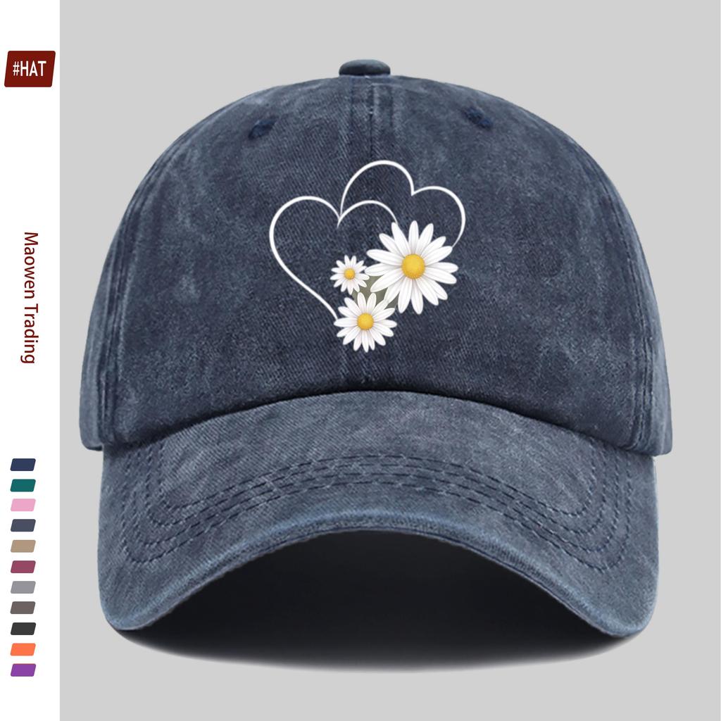 Pc Elegant Heart Daisy Print Sun Hat Comfortable And Lightweight Cycling Decorative Hat Vintage Accessory Exquisite Gift for Wo