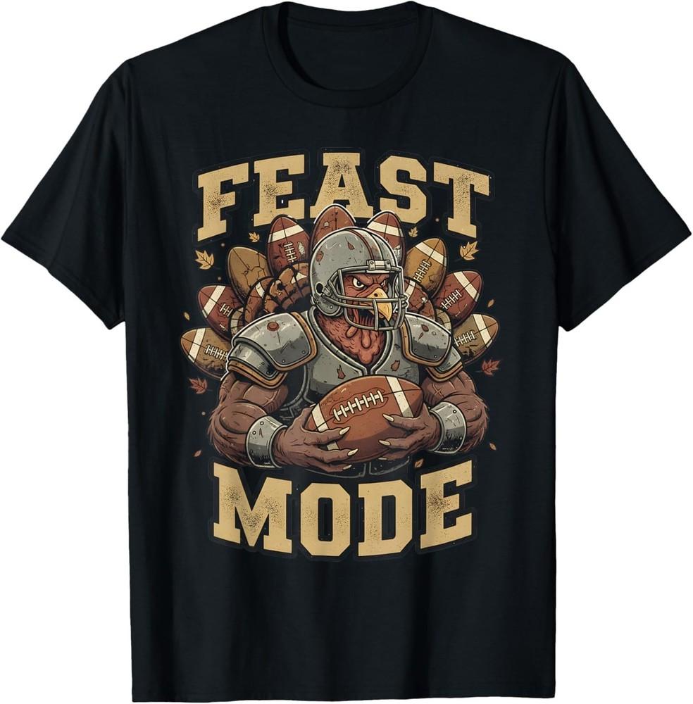 

Feast Mode Turkey Football Thanksgiving Funny Vintage Fall T-Shirt L