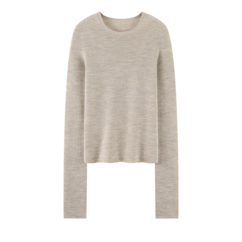 Women's Merino Wool One-Piece Knit Top with Rolled Hem - 2026 Spring/Autumn Collection