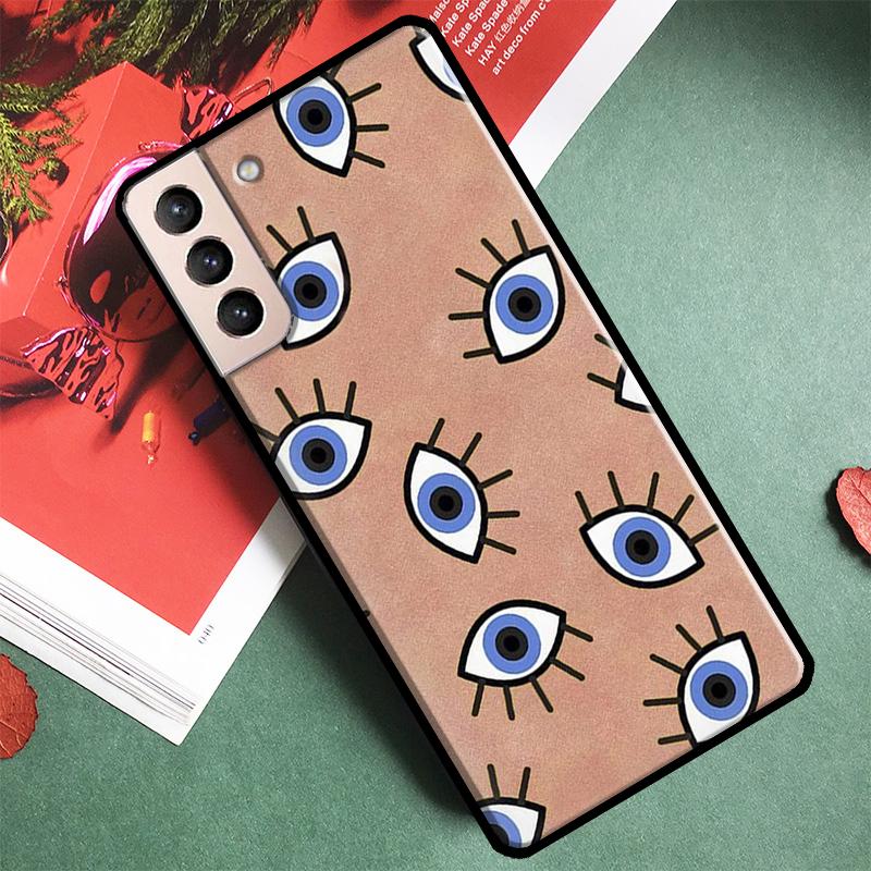 Lucky Eye Blue Evil Eye Print Phone Case For Samsung Galaxy S24 Ultra S9 S10 S20 S21 S22 S23 S25 Plus S24 FE Back Cover