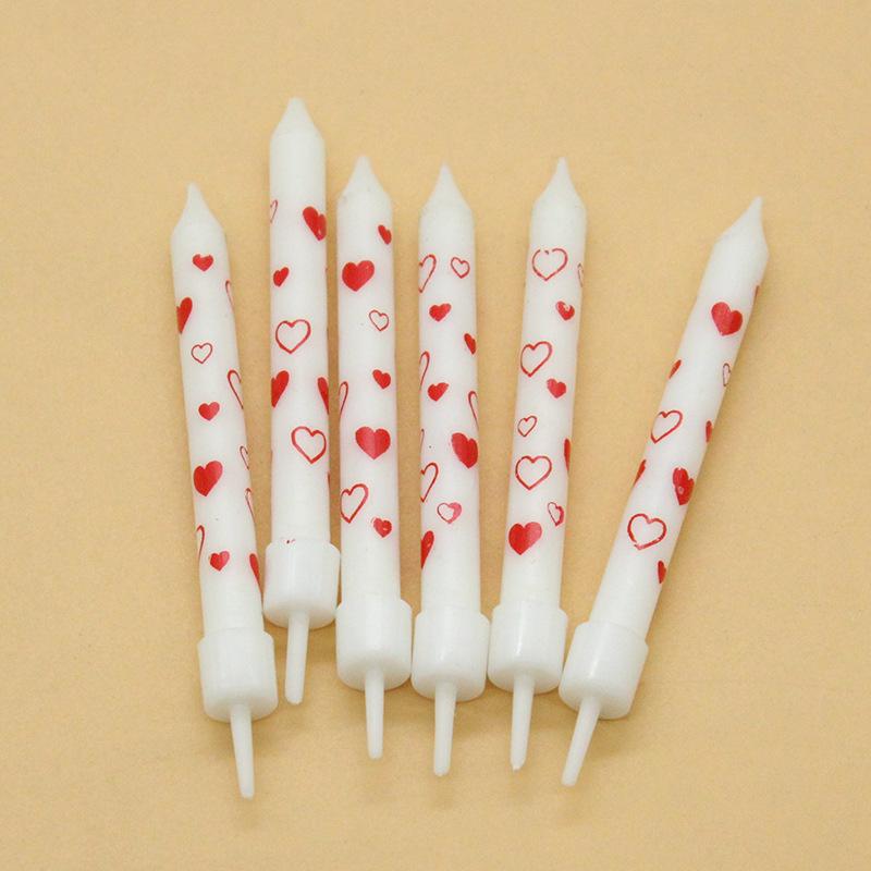 Birthday Cake Glossy Printed Red Love Pattern Pencil Candle Adult Party Cartoon 6 Candles