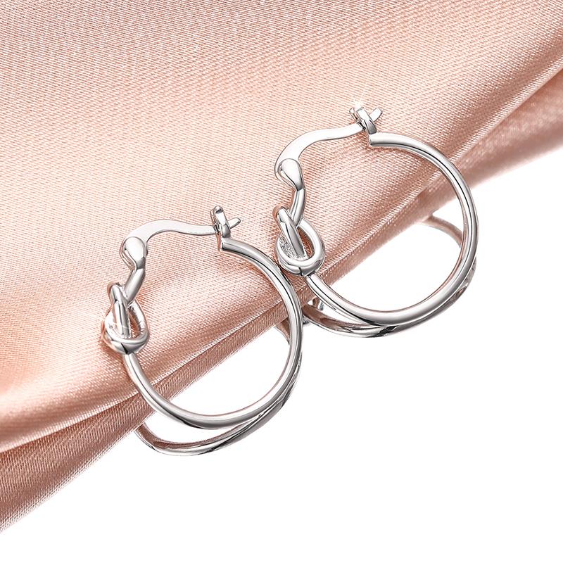 Huitan Simple Stylish Metal Circle Earrings for Women Copper Color/Gold Color Minimalist Knot Hoop Earrings Girls Trendy Zircon