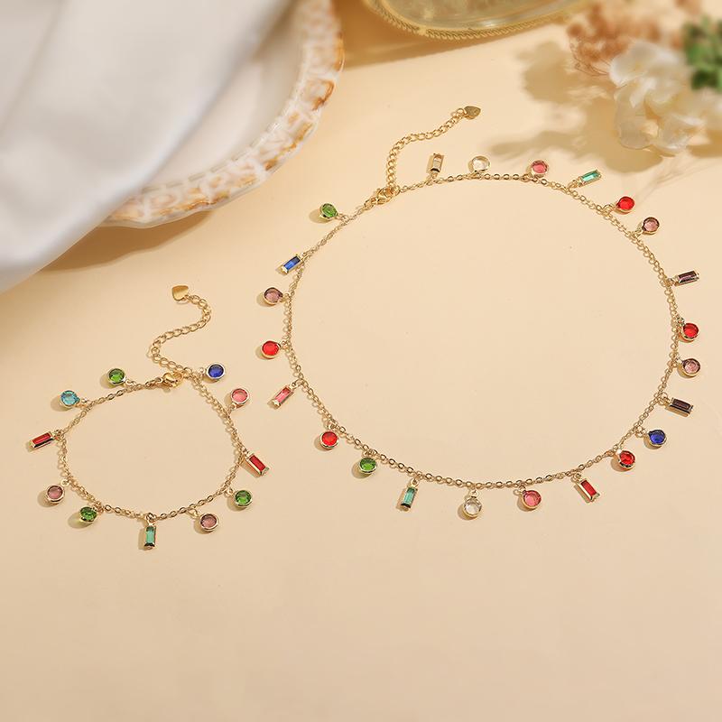 HECHENG, Geometric Colorful Zircon Small Pendant Splicing Design Bracelet/Necklace Neutral Couple Fashion Simple Zircon 1 Piece