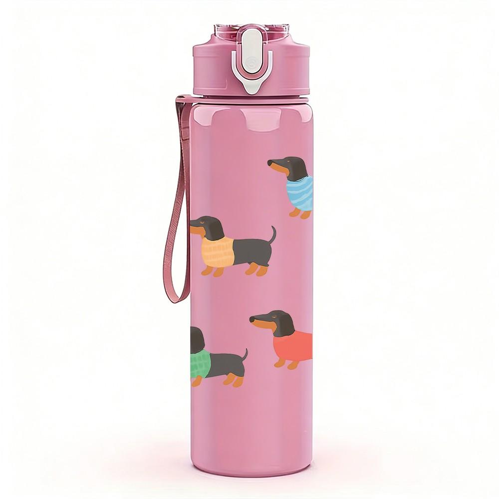 1PC Dachshund Dog Seamless Pattern 750ml Color Plastic Sports Water Bottle Leakproof Flip Straw Lid Suitable for Sports Office Home Use
