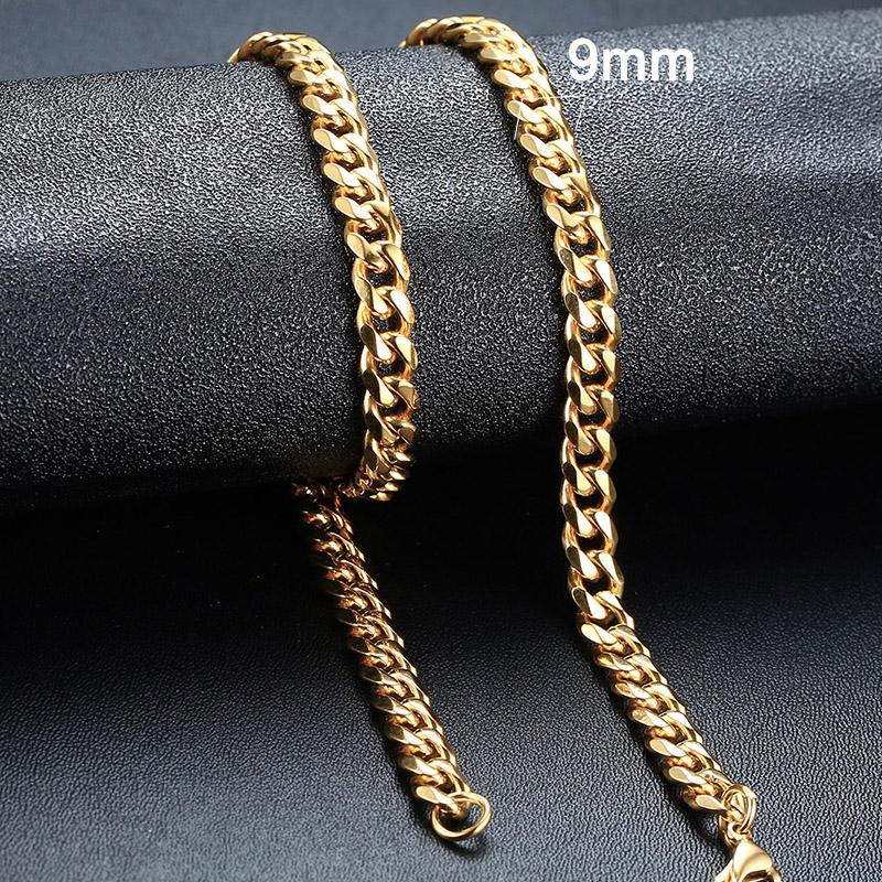 3/5/7/9/11MM Cuban Chain Necklaces for Men Women,Stainless Steel Curb Link Chain Collar,Zircon Gift for Dad Husband BFF