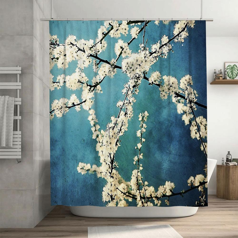 Květinový sprchový závěs Botanická modrá Příroda Rostlina Květ Koupelnová dekorace Vintage Selský styl Rustikální Vodotěsný Moderní bytový textil